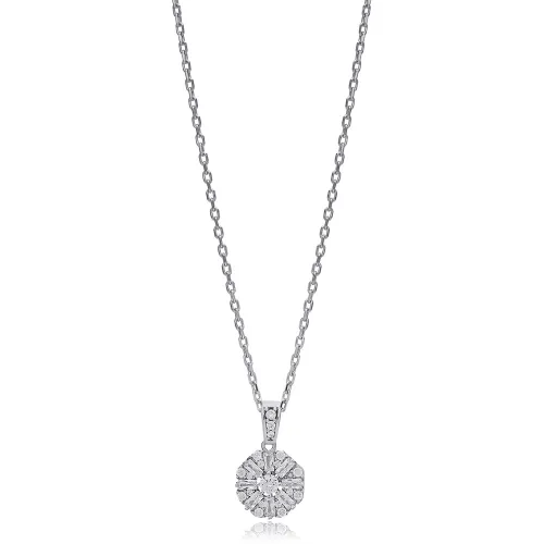 New Round Shiny Baguette For Woman 925 Silver Necklace