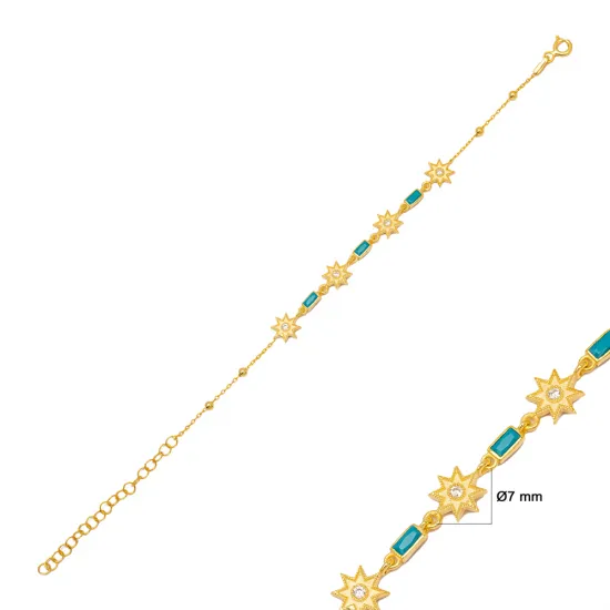Star Baguette Shape Turquoise Sterling Silver Bracelet | 925 Sterling Silver Wholesale | Sade Silver Star Baguette Shape Turquoise Sterling Silver Bracelet - Sade 925 Silver Jewelry