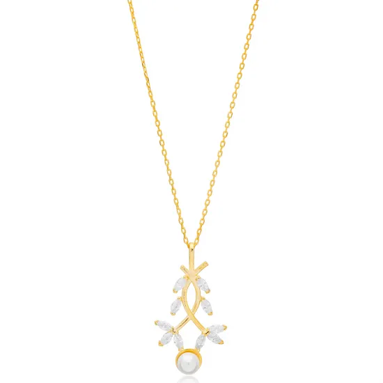 Pearl With Marquise CZ Ivy 925 Sterling Silver Necklace