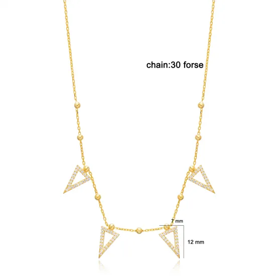 Geometric Triangle Ball Chain CZ Shaker Silver Necklace