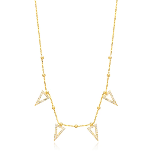 Geometric Triangle Ball Chain CZ Shaker Silver Necklace