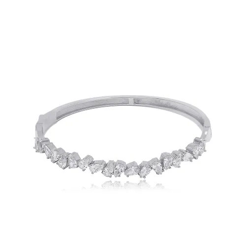 6X5 Cm Oval Shape Pear CZ Woman Handcuff Silver Bangle