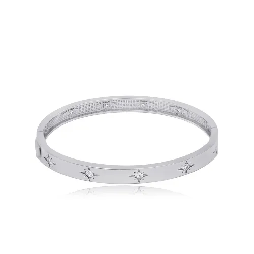 6X5 Cm Oval Star Shiny CZ Woman Handcuff Silver Bangle