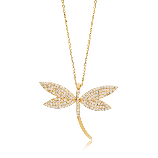 Dragonfly Clear CZ For Woman Sterling Silver Necklace