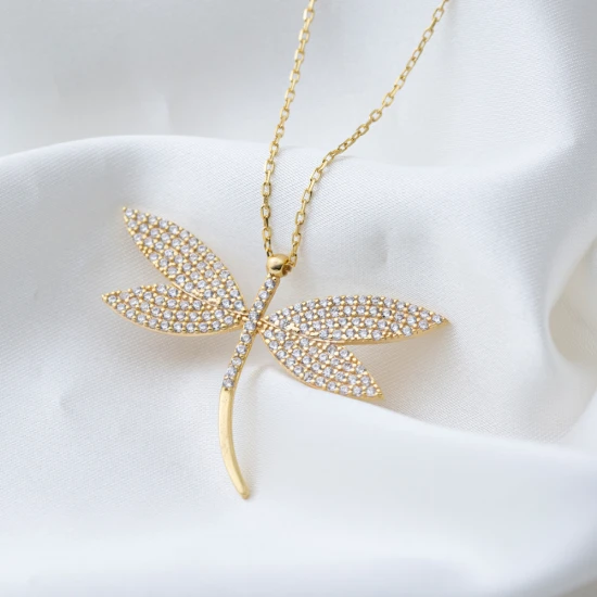 Dragonfly Clear CZ For Woman Sterling Silver Necklace
