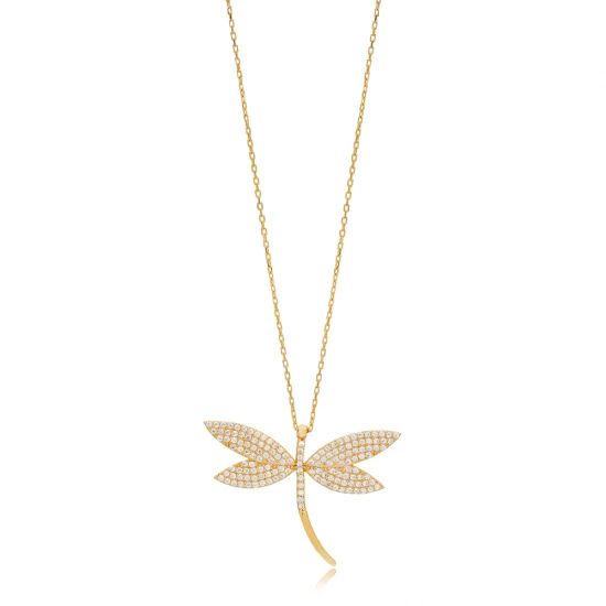 Dragonfly Clear CZ For Woman Sterling Silver Necklace