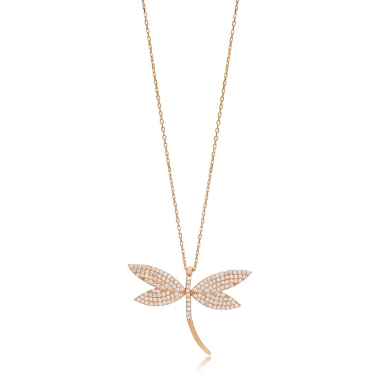 Dragonfly Clear CZ For Woman Sterling Silver Necklace