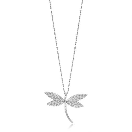 Dragonfly Clear CZ For Woman Sterling Silver Necklace