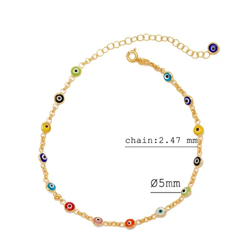Multicolor Round Beaded Chain Sterling Silver Anklet Multicolor Round Beaded Chain Sterling Silver Anklet