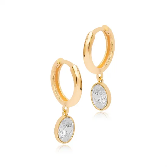 Round Shape Clear CZ Dangle Handmade925 Silver Earrings