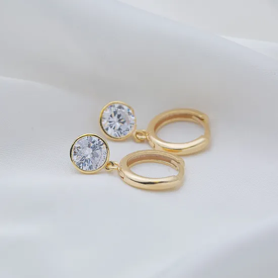 Round Shape Clear CZ Dangle Handmade925 Silver Earrings