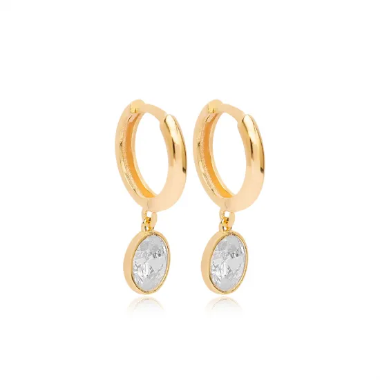 Round Shape Clear CZ Dangle Handmade925 Silver Earrings