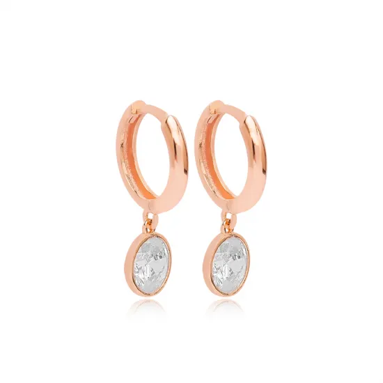 Round Shape Clear CZ Dangle Handmade925 Silver Earrings