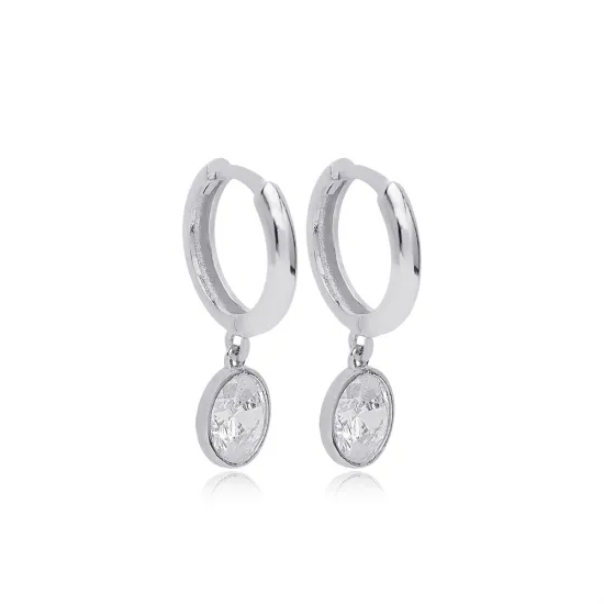 Round Shape Clear CZ Dangle Handmade925 Silver Earrings