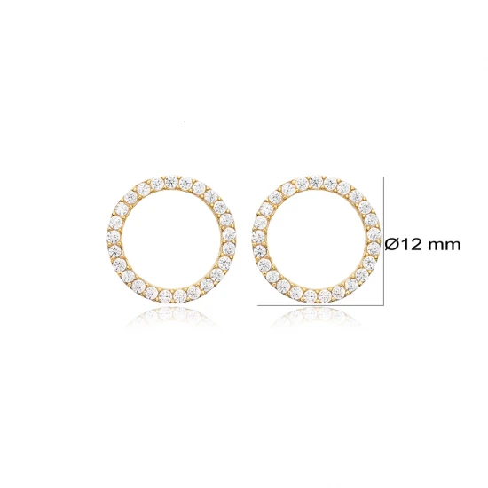 Hollow Round Shape CZ 925 Sterling Silver Earrings