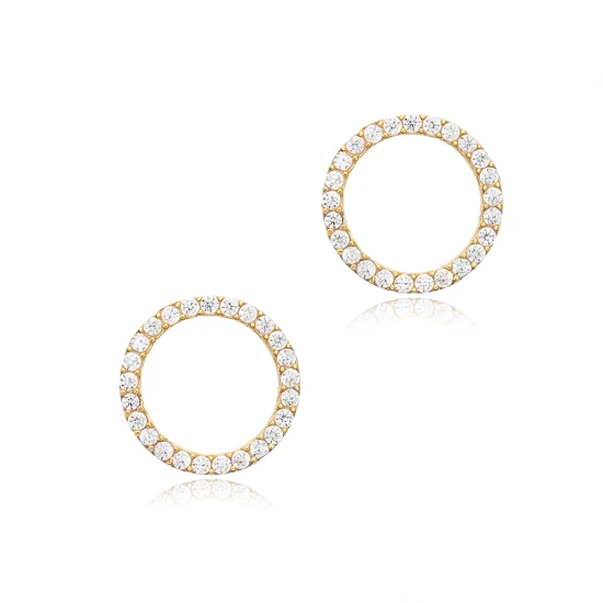 Hollow Round Shape CZ 925 Sterling Silver Earrings