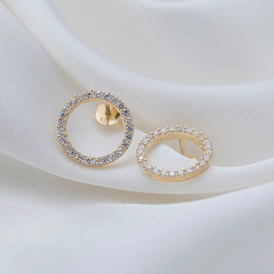 Hollow Round Shape CZ 925 Sterling Silver Earrings