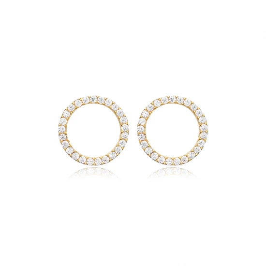 Hollow Round Shape CZ 925 Sterling Silver Earrings | 925 Sterling Silver Wholesale | Sade Silver Hollow Round Shape CZ 925 Sterling Silver Earrings - Sade 925 Silver Jewelry