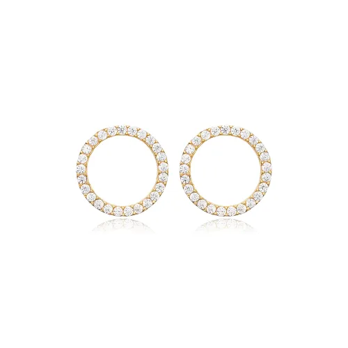 Hollow Round Shape CZ 925 Sterling Silver Earrings