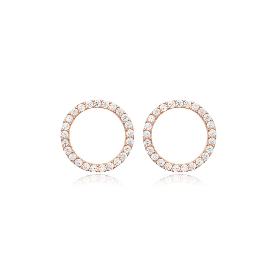 Hollow Round Shape CZ 925 Sterling Silver Earrings