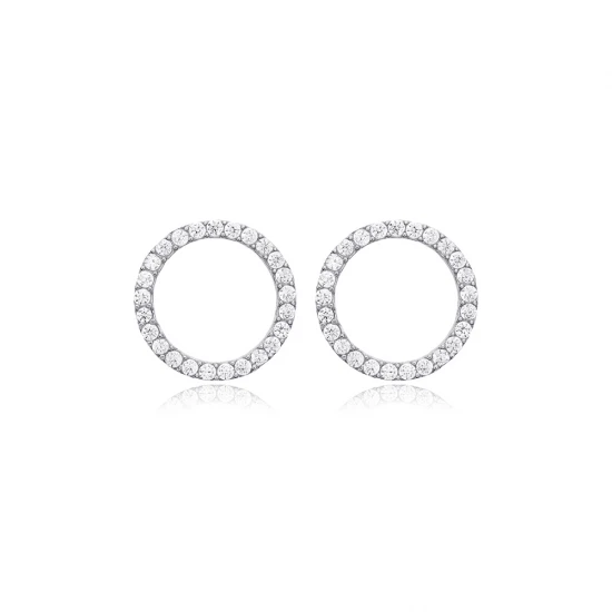 Hollow Round Shape CZ 925 Sterling Silver Earrings