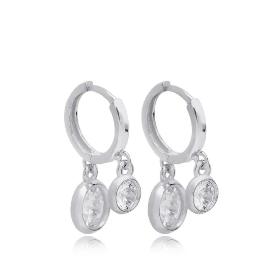 Minimalist Shaker CZ Dangle Sterling Silver Earrings | 925 Sterling Silver Wholesale | Sade Silver Minimalist Shaker CZ Dangle Sterling Silver Earrings - Sade 925 Silver Jewelry