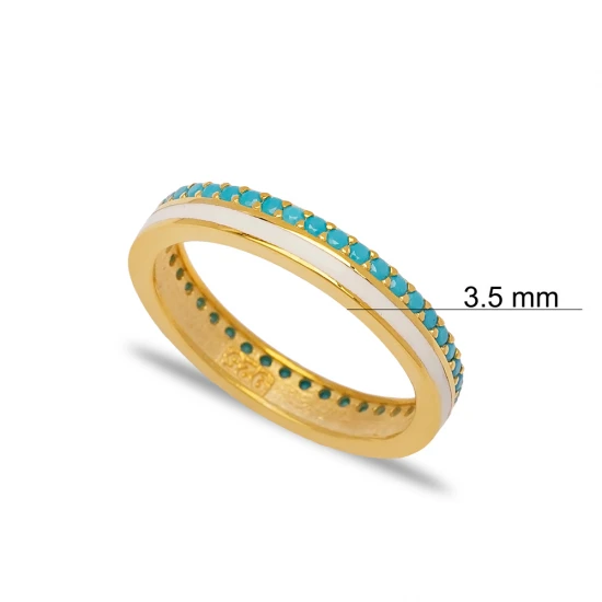 White Enamel Turquoise Band 925 Sterling Silver Ring White Enamel Turquoise Band 925 Sterling Silver Ring
