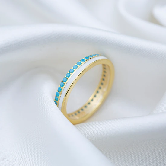 White Enamel Turquoise Band 925 Sterling Silver Ring White Enamel Turquoise Band 925 Sterling Silver Ring
