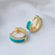 Turquoise Color Enamel Design Clear Zircon Stone Hoop Earrings 925 Sterling Silver Jewelry