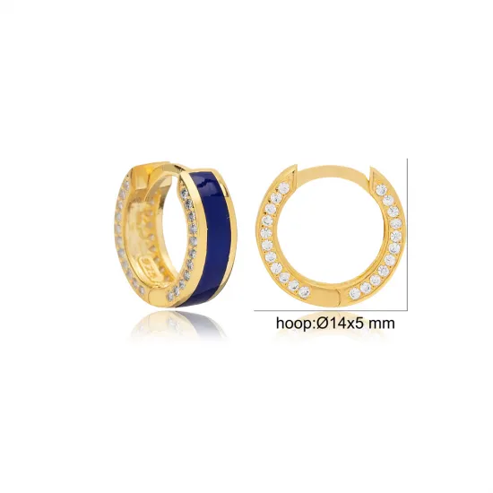 Dark Blue Color Enamel Design Clear Zircon Stone Hoop Earrings 925 Sterling Silver Jewelry Dark Blue Color Enamel Design Clear Zircon Stone Hoop Earrings 925 Sterling Silver Jewelry