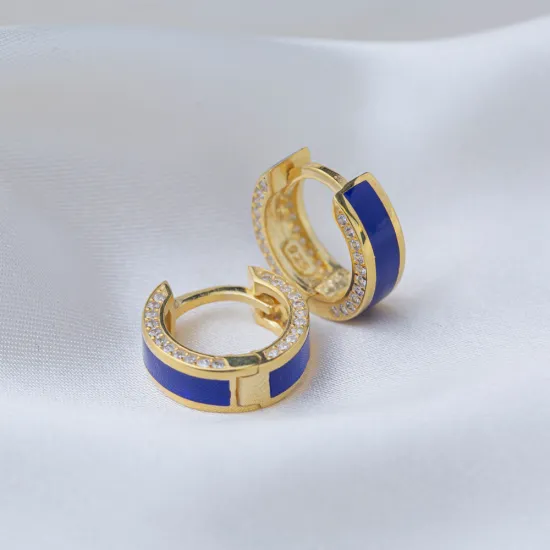 Dark Blue Color Enamel Design Clear Zircon Stone Hoop Earrings 925 Sterling Silver Jewelry Dark Blue Color Enamel Design Clear Zircon Stone Hoop Earrings 925 Sterling Silver Jewelry