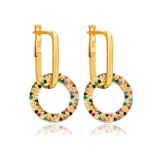 Multi Colour Hollow Dangle 925 Sterling Silver Earrings