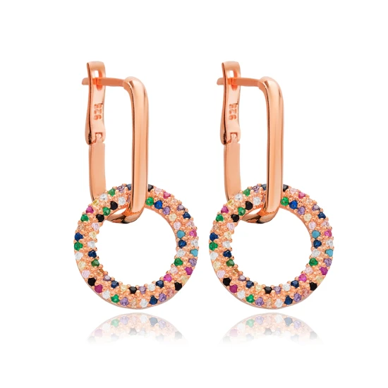 Multi Colour Hollow Dangle 925 Sterling Silver Earrings | 925 Sterling Silver Wholesale | Sade Silver Multi Colour Hollow Dangle 925 Sterling Silver Earrings - Sade 925 Silver Jewelry