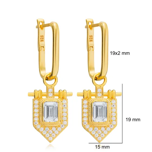 Elagant Square Shape CZ Dangle Sterling Silver Earrings Elagant Square Shape CZ Dangle Sterling Silver Earrings