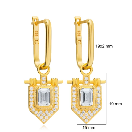 Elagant Square Shape CZ Dangle Sterling Silver Earrings - Sade 925 Silver Jewelry
