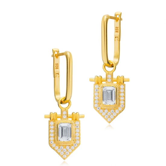 Elagant Square Shape CZ Dangle Sterling Silver Earrings - Sade 925 Silver Jewelry