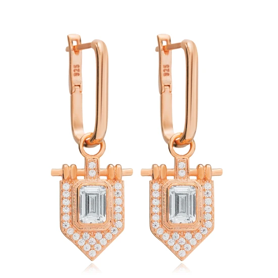 Shiny CZ Single Dangle 925 Sterling Silver Earrings | 925 Sterling Silver Wholesale | Sade Silver Shiny CZ Single Dangle 925 Sterling Silver Earrings - Sade 925 Silver Jewelry
