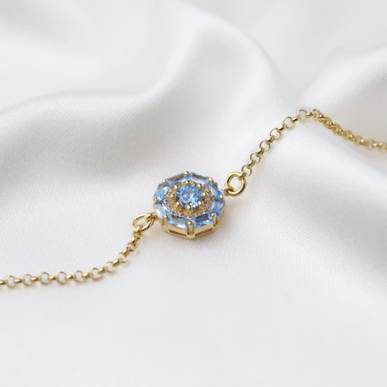 New Round Shape Aquamarine 925 Sterling Silver Bracelet New Round Shape Aquamarine 925 Sterling Silver Bracelet
