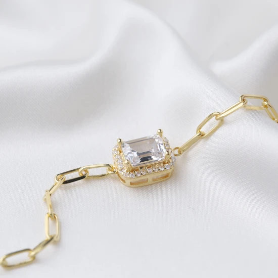 Rectangle Cut Shiny CZ Geometric Square Silver Bracelet - Sade 925 Silver Jewelry