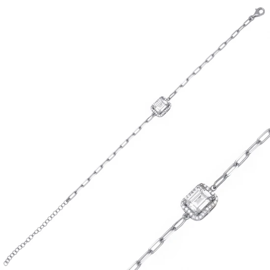 Rectangle Cut Shiny CZ Geometric Square Silver Bracelet - Sade 925 Silver Jewelry