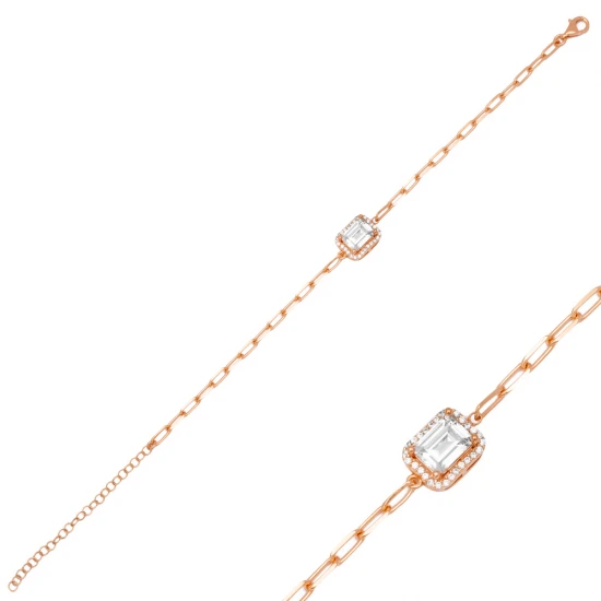 Rectangle Cut Shiny CZ Geometric Square Silver Bracelet - Sade 925 Silver Jewelry