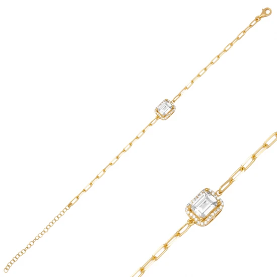 Rectangle Cut Shiny CZ Geometric Square Silver Bracelet - Sade 925 Silver Jewelry