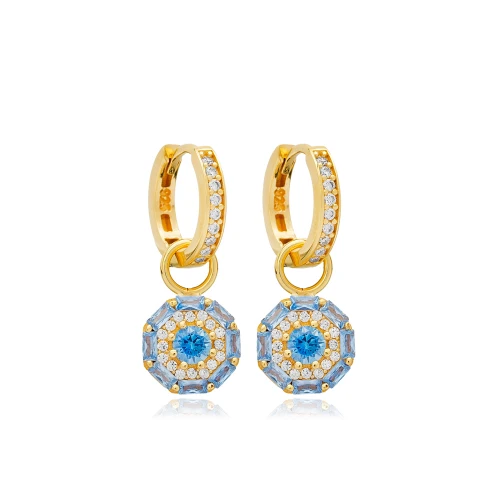 hilde-Round Shape Aquamarine With CZ Dangle Silver Earrings