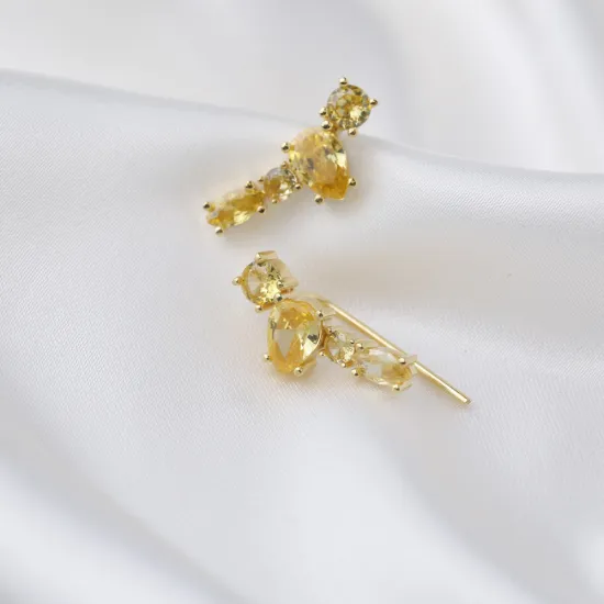 Citrine CZ Mixed Shape 925 Sterling Silver Ear Cuff Citrine CZ Mixed Shape 925 Sterling Silver Ear Cuff
