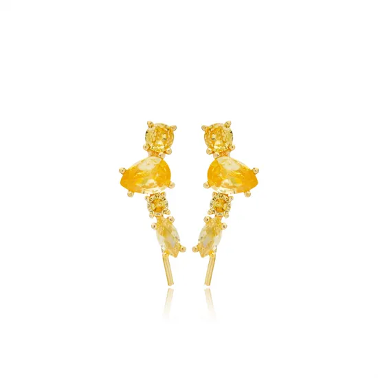 Citrine CZ Mixed Shape 925 Sterling Silver Ear Cuff Citrine CZ Mixed Shape 925 Sterling Silver Ear Cuff