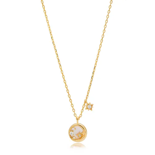 Mother Of Pearl Moon With Hanging Star Silver Necklace