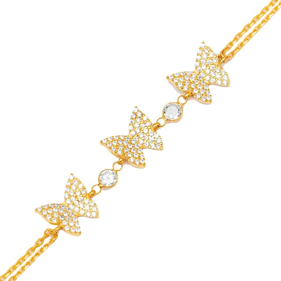 Triple Butterfly Animal Clear CZ 925 Silver Bracelet - Sade 925 Silver Jewelry