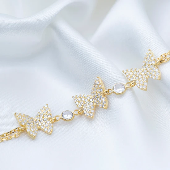 Triple Butterfly Animal Clear CZ 925 Silver Bracelet - Sade 925 Silver Jewelry