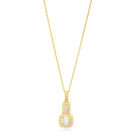 Geometric Square Clear CZ 925 Sterling Silver Necklace Geometric Square Clear CZ 925 Sterling Silver Necklace