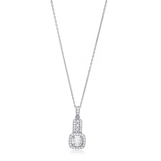 Geometric Square Clear CZ 925 Sterling Silver Necklace Geometric Square Clear CZ 925 Sterling Silver Necklace